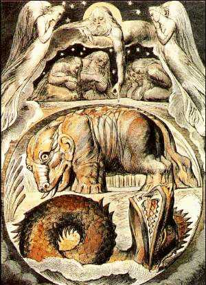 Behemoth e Leviatano in un'incisione di William Blake - Immagine in pubblico dominio, fonte Wikimedia Commons