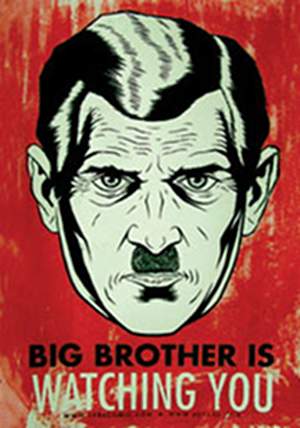 Il Grande Fratello di "1984" impropriamente immaginato simile a Hitler e non a Stalin da Frederic Guimont - Immagine rilasciata sotto licenza Free Art v 1.3, fonte Wikimedia Commons, utente FaleBot