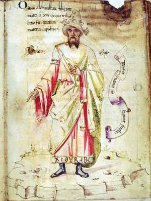Raffigurazione di Geber in un manoscritto dell'VIII secolo, Biblioteca Medicea Laurenziana, Firenze - Immagine rilasciata sotto licenza Creative Commons