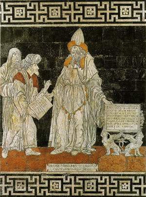 Ermete Trismegisto in una tarsia marmorea del pavimento del duomo di Siena, Giovanni di Stefano, 1444-1511 ca. - Immagine rilasciata sotto licenza Creative Commons