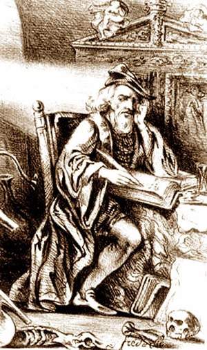 Il leggendario Nicolas Flamel nell’immaginazione ottocentesca (litografia) - Immagine rilasciata sotto licenza Creative Commons