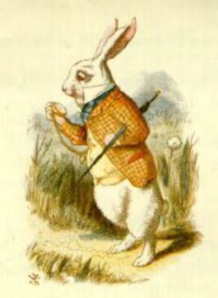 Il Coniglio Bianco alle presse col Tempo del paese delle Meraviglie nell'illustrazione originale di John Tenniel - Immagine in pubblico dominio, fonte Wikimedia Commons, utente Umberto Petrocelli