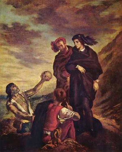 Amleto e Orazio al cimitero, secondo la rappresentazione di Delacroix, immagine in pubblico dominio, fonte Wikimedia Commons, utente Eloquence