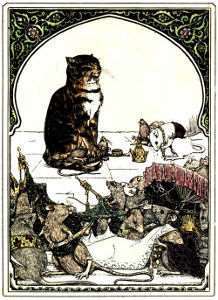 Il gatto protagonista della fiaba indiana "L'anello incantato" - immagine in pubblico dominio, fonte Progetto Gutenberg