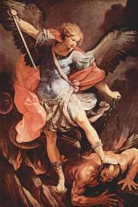 Nel Nuovo Testamento gli angeli non sono soltanto messaggeri, ma anche guerrieri, come il qui rappresentato Michele, e ribelli, come Satana, immagine in pubblico dominio, fonte Wikimedia Commons, utente Prosfilaes