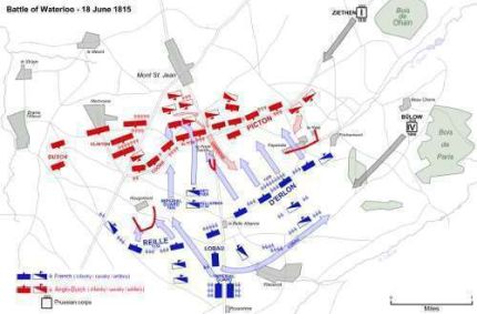 Gli schieramenti francese e britannico a Waterloo - Immagine in pubblico dominio, fonte Wikipedia