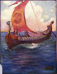 La nave di Beowulf - Immagine in pubblico dominio tratta da "Stories of Beowulf" di Henrietta Elizabeth Marshall, fonte Wikimedia Commons