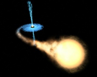 Rappresentazione artistica di un sistema binario buco nero-stella, immagine in pubblico dominio per gentile concessione della NASA