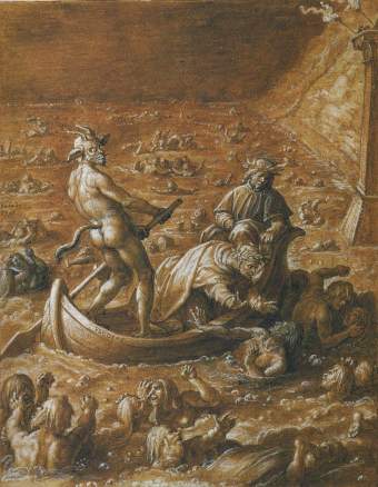 Dante in viaggio nel quinto girone dell'Inferno, nella rappresentazione di Stradamus - Immagine in pubblico dominio, fonte Wikimedia Commons, utente Netoe