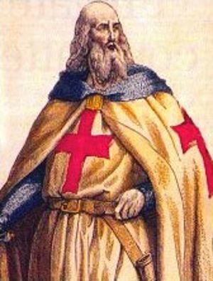 Jacques de Molay, ultimo capo dell'ordine dei Templari, in una litografia del XIX secolo - Immagine in pubblico dominio, fonte Wikipedia