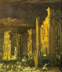 La distruzione di Atlantide secondo l'artista Monsù Desiderio - Immagine in pubblico dominio, fonte Wikipedia