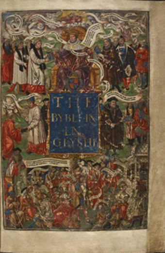 Frontespizio della Grande Bibbia, probabilmente copia personale di Enrico VIII - Immagine in pubblico dominio, fonte British Library