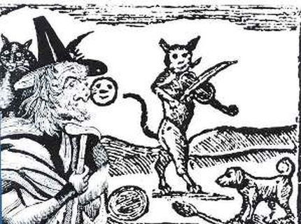 Gatto e strega. Illustrazione del 1618, tratta dal web