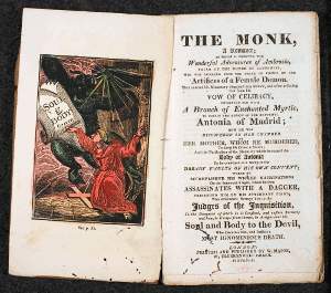 Lo scandaloso romanzo gotico "The Monk" di Matthew Lewis, in una versione del 1818 - Immagine in pubblico dominio, fonte The British Library.