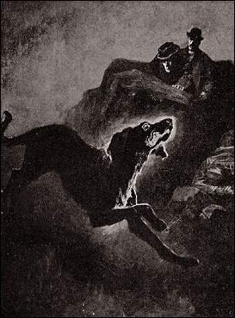 Il leggendario mastino infernale dei Baskerville in un'illustrazione originale realizzata per la prima pubblicazione su The Strand - Immagine in pubblico dominio - Fonte Wikipedia