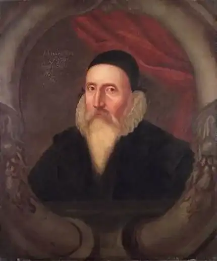 Ritratto anonimo di John Dee, attualmente conservato nell'Ashmolean Museum, Oxford, Regno Unito. Immagine in pubblico dominio, fonte Wikimedia commons