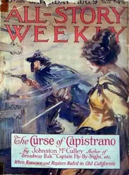 Copertina originale del numero di All-Story Weekly contenente la prima parte de La maledizione di Capistrano - Immagine in pubblico dominio, fonte Wikimedia Commons Copertina originale del numero di All-Story Weekly contenente la prima parte de La maledizione di Capistrano - Immagine in pubblico dominio, fonte Wikimedia Commons