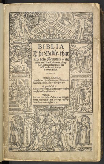La prima Bibbia inglese completa, tradotta da Miles Coverdale - Immagine in pubblico dominio, fonte British Library