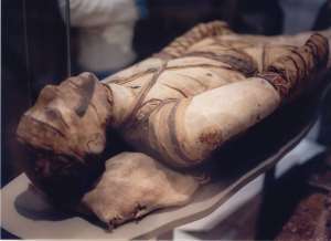 Mummia egizia conservata al British Museum, immagine rilasciata sotto licenza  Creative Commons Attribuzione-Condividi allo stesso modo 3.0 Unported, fonte Wikipedia, utente Klafubra