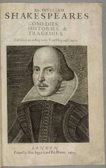 Prima edizione di trentasei opere attribuite a Shakespeare, autore fortemente influenzato dai classici greci e latini - Immagine in pubblico dominio, fonte British Library