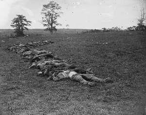 Soldati confederati caduti nella battaglia di Antietam, immagine in pubblico dominio, fonte Wikimedia Commons