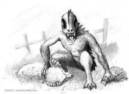 Rappresentazione artistica di un Chupacabra - Immagine rilasciata sotto licenza Creative Commons Attribution 2.5 Generic, fonte Wikimedia Commons, autore Jeff Carter / HowStuffWorks