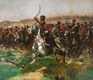 Ussari francesi armati di sciabola alla carica durante la battaglia di Friedland, immagine rilasciata in pubblico dominio, fonte Wikipedia, utente DcoetzeeBot