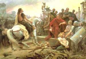 Il condottiero gallico Vercingetorige si arrende a Giulio Cesare - Immagine in pubblico dominio, fonte Wikipedia
