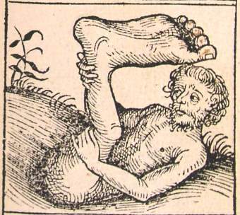 Un Monopode dotato, come dice il nome, di un solo piede. Appartiene a una delle popolazioni descritte nei racconti di viaggi fantastici medievali - Immagini in pubblico dominio, fonte Wikimedia Commons, utente Chris 73