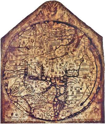 L'altamente complessa "Mappa Mundi" conservata nella cattedrale di Hereford, in Gran Bretagna - Immagine in pubblico dominio, fonte Wikimedia Commons, utente Alexrk2