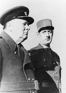 Il generale Charles De Gaulle in compagnia di Winston Churchill, immagine in pubblico dominio, fonte Wikimedia Commons, utente G-Man